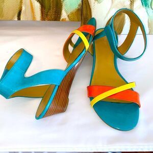 Nine West Multicolor Straps Low Wedge Sandals